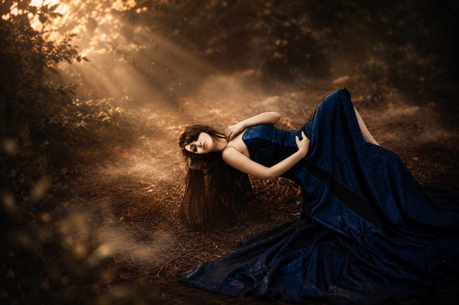 Cinematic blue gown portrait