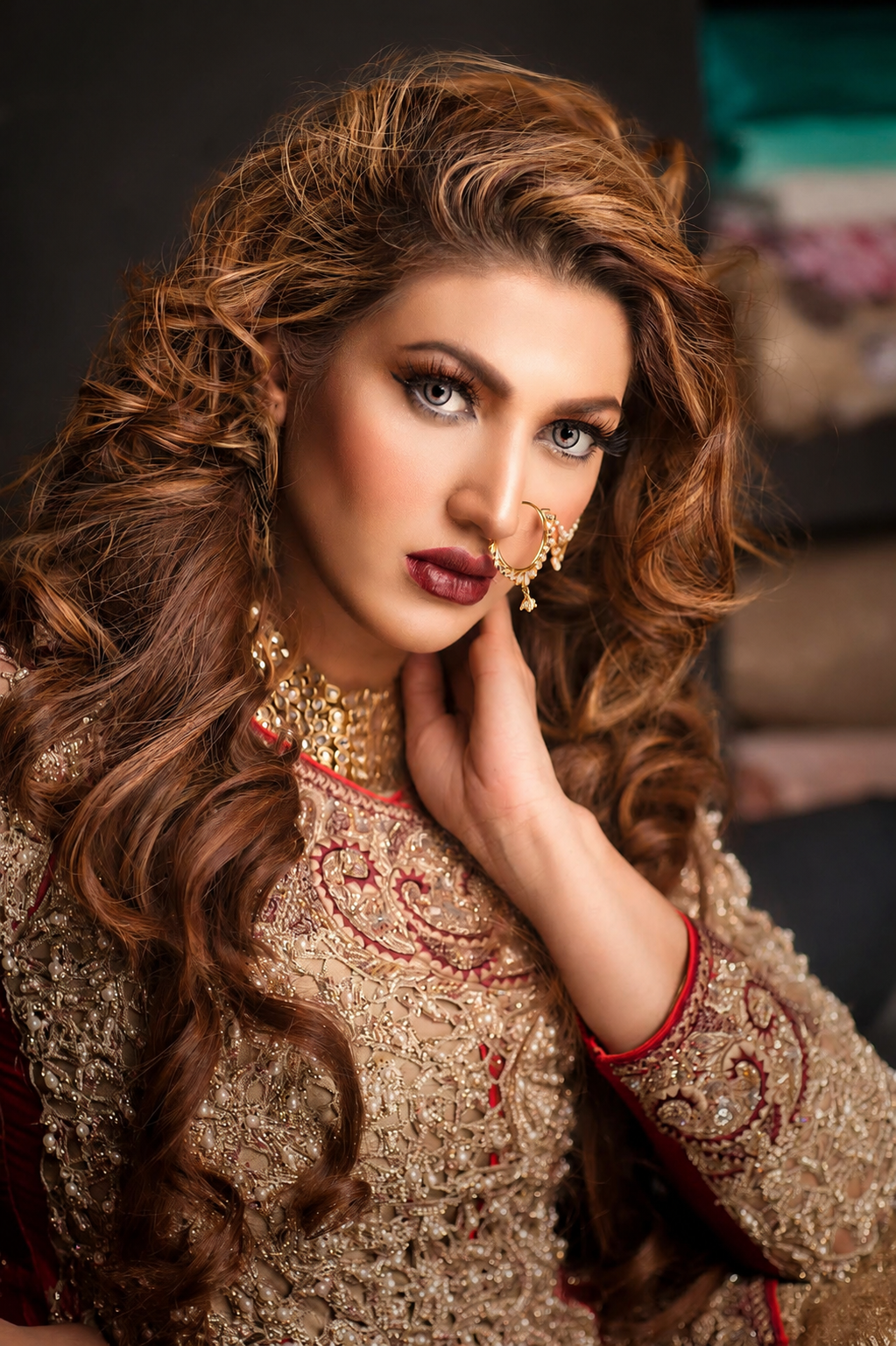 Bridal portrait with traditional nath nose ring