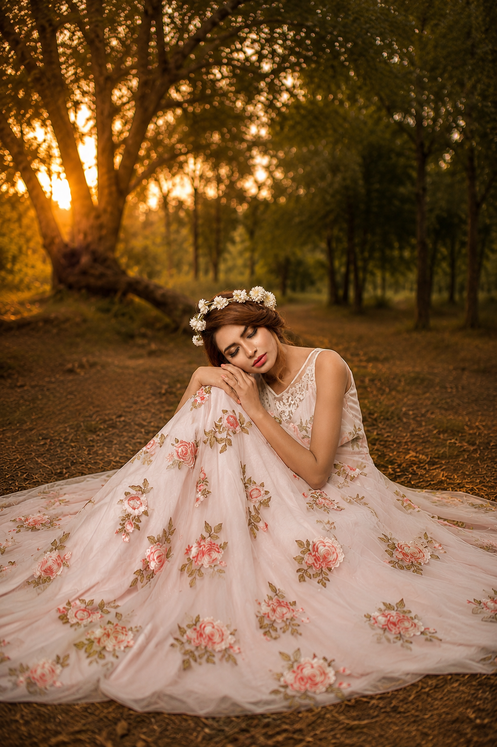 Fine art portrait in floral gown